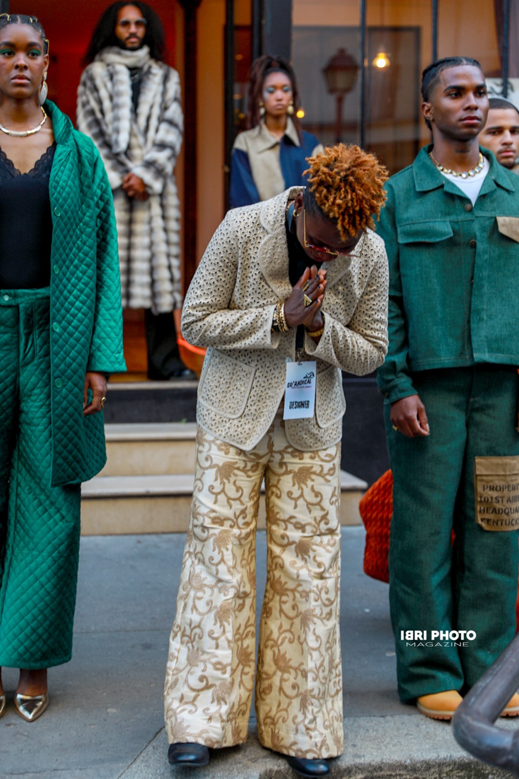 Custom cream embroidered jacket and trousers